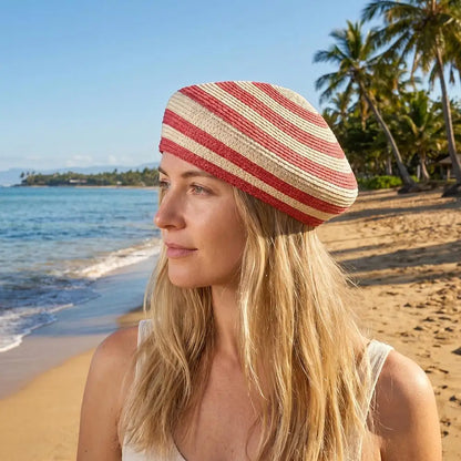 2026 New Striped Paper Straw Beret For Women