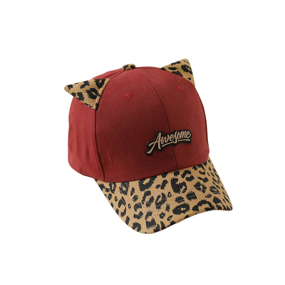 3-6Y Autumn Korean Kids Hat Cute Cat Ears Leopard Print Baseball Cap