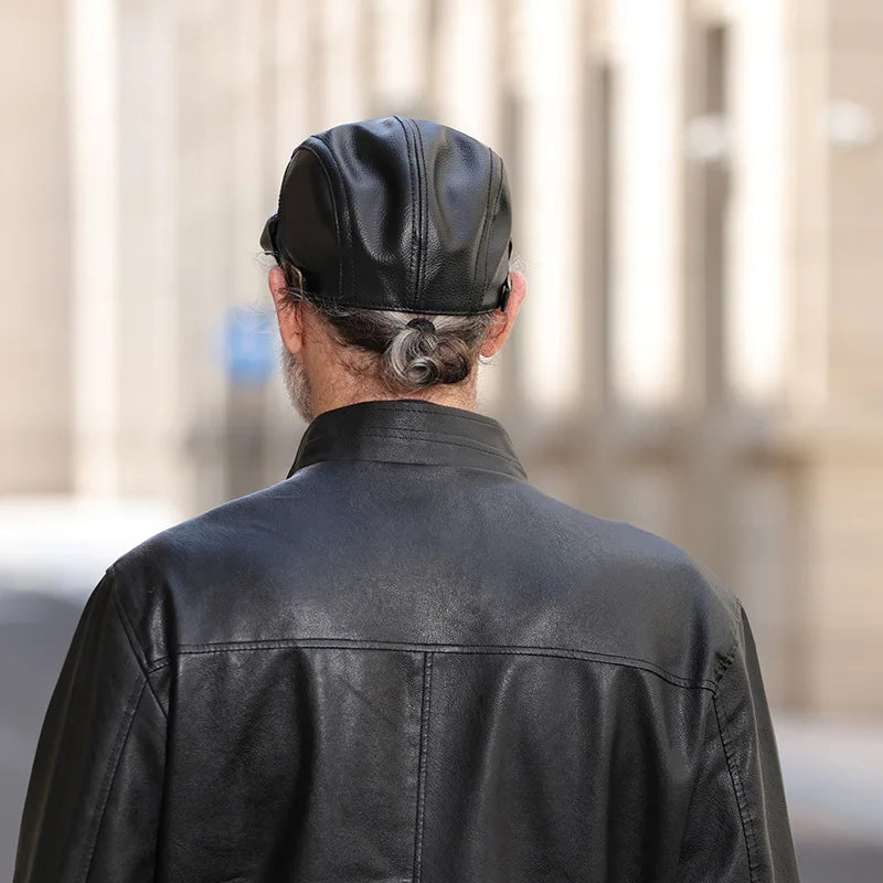 Leather Cap  Men's Imitation Sheepskin Beret  Leather Hat