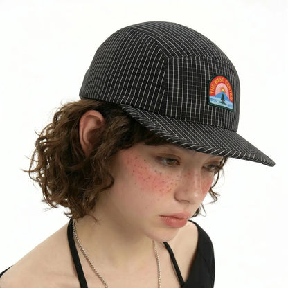 Korean Style Retro Plaid Flat Brim Baseball Cap Women