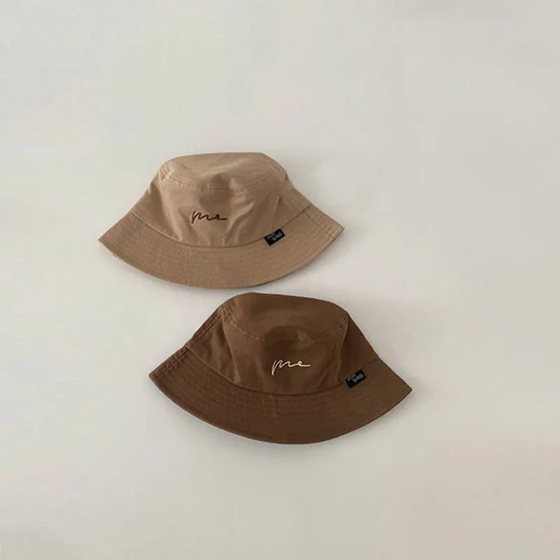 Embroidery Letter Fisherman Hat For Children Sunshade Bucket Cap Solid Cotton Kids Basin Caps 2-6 Year