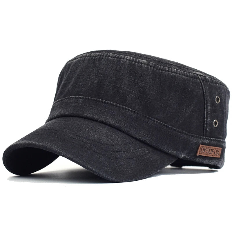 Washed Cotton Military Caps Casual Flat Top Hat