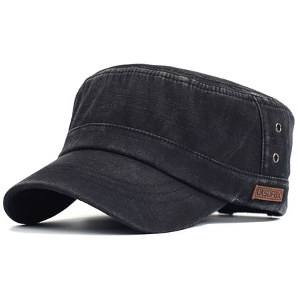 Washed Cotton Military Caps Casual Flat Top Hat
