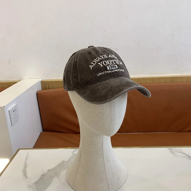 Unisex Washed Cotton Caps Letter Embroidery Vintage Baseball Cap