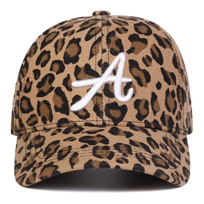 Unisex A Letter Embroidery Leopard Print Baseball Caps