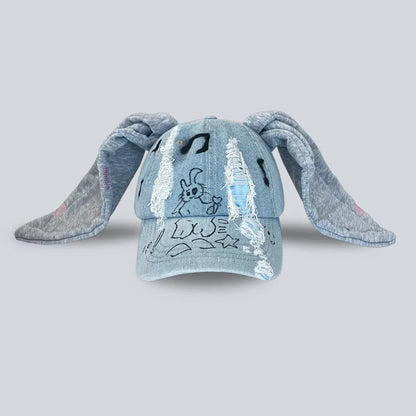 Niche Y2k Rabbit Ears Denim Ripped Baseball Cap Men and Women