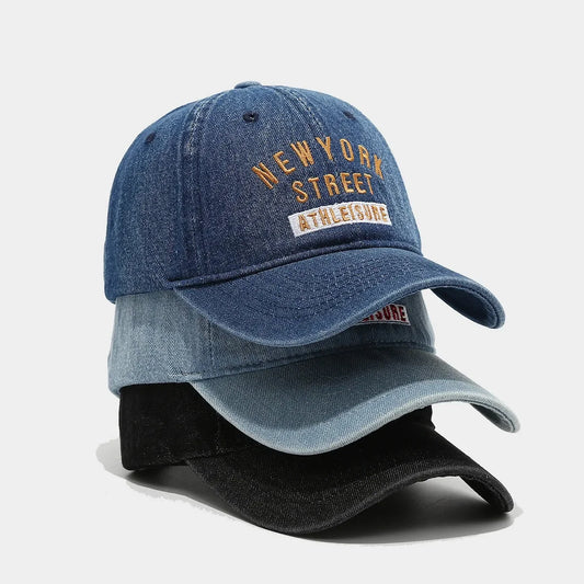 Vintage Denim Baseball Cap New York Street Embroidered Hat