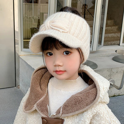 Empty Top Ear Protection Woolen Hat Baby Girl Bow Knitted Duckbill Hats