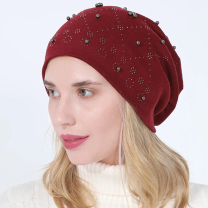 Women's New Double-Layer Cotton Bead Pullover Hat