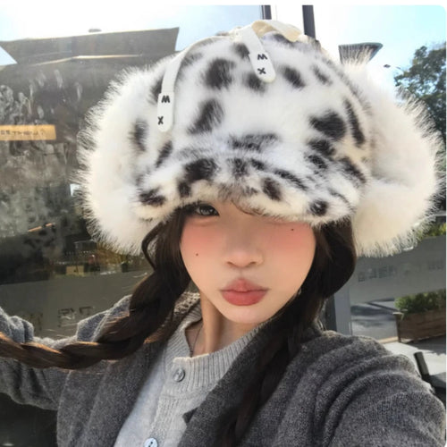 Korean Leopard Print Plush Hat