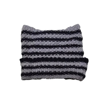 Devil Striped Knitted Hat Women Girls Autumn Winter Cute Cat Ears Cap