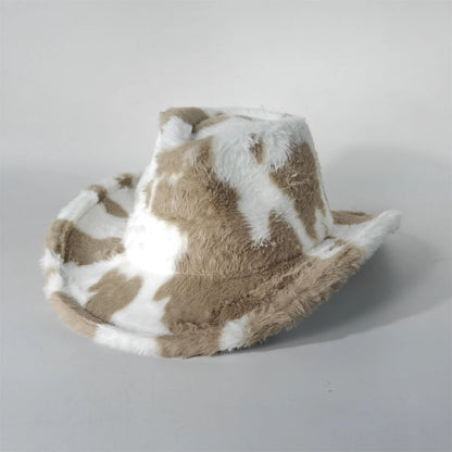 Leopard Print Rabbit Fur Cowboy Hat 7.5cm Western Cowboy Fedora