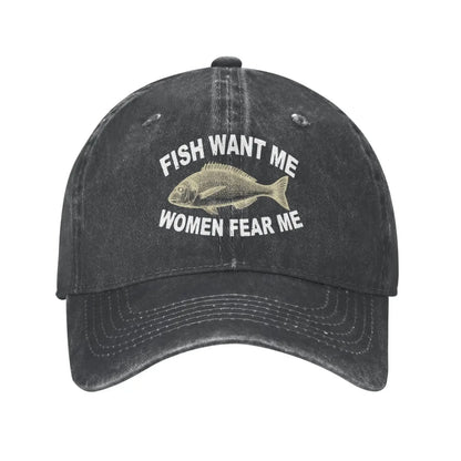 Hat Women Want Me Fishes Fear Me Hat for Women Baseball Cap Graphic Cap