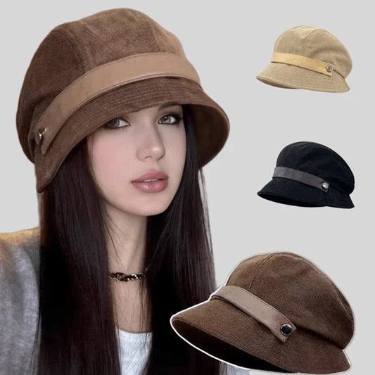 Women's Solid Color Retro Corduroy Bucket Hat, Suitable For Autumn/Winter