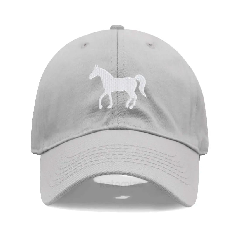 Horse Embroidered Baseball Cap For Women Men Fashion Adjustable Washed Cotton