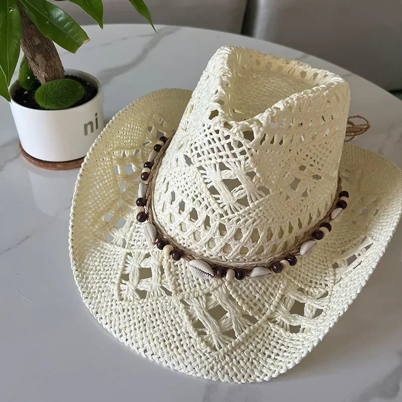 Summer Bohemian Shell Straw Hat Beach Women Men Cowboy Hats