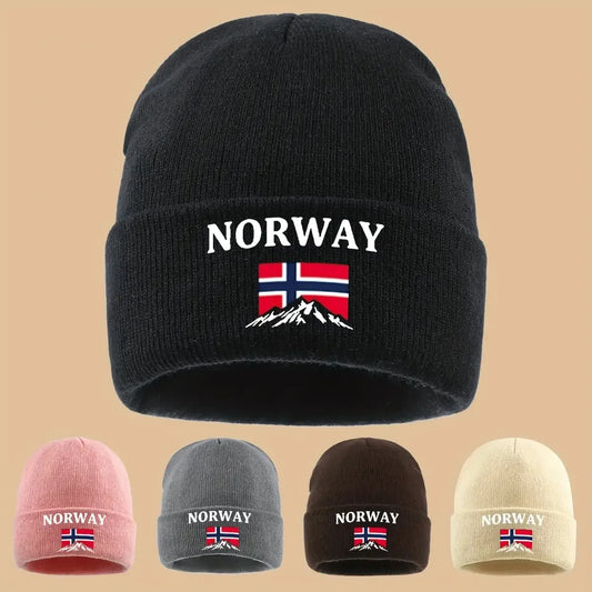 Lined Knit Beanie With Norway Embroidery Vintage Trucker Hat For Youth Couples