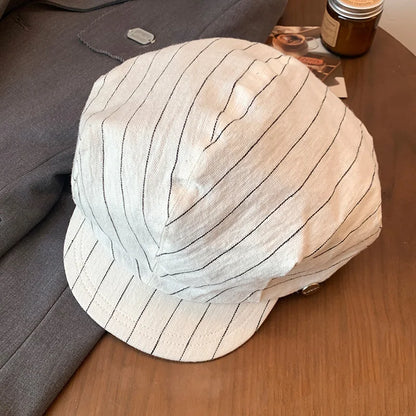 Harajuku Style Cotton And Linen Striped Berets