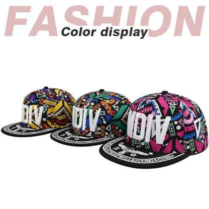 Unisex Colorful Geometric Print Snapback Cap Flat Brim Adjustable Hip Hop Street Baseball Hat Multi Colors Available