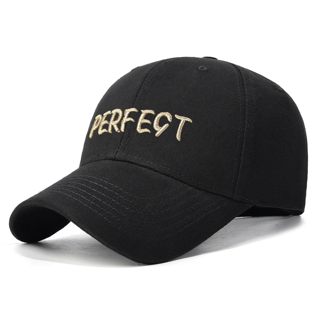 Cotton Black Letters Gold Thread Embroidery Baseball Cap