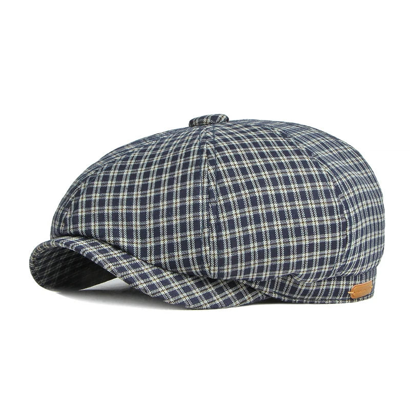 Spring Summer Octagonal Hat Men Women Little Plaid Eight-Blade Painters Newsboy Cap