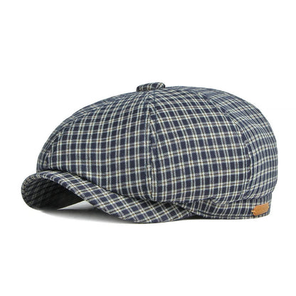Spring Summer Octagonal Hat Men Women Little Plaid Eight-Blade Painters Newsboy Cap