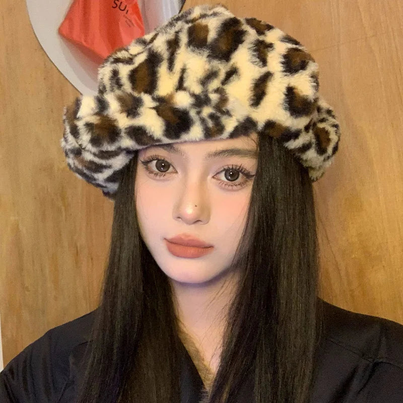 American Fashion Leopard Print Plush Berets Cap