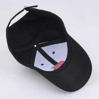 Black Cotton Rose Embroidery Baseball Cap Hip Hop for Men Women