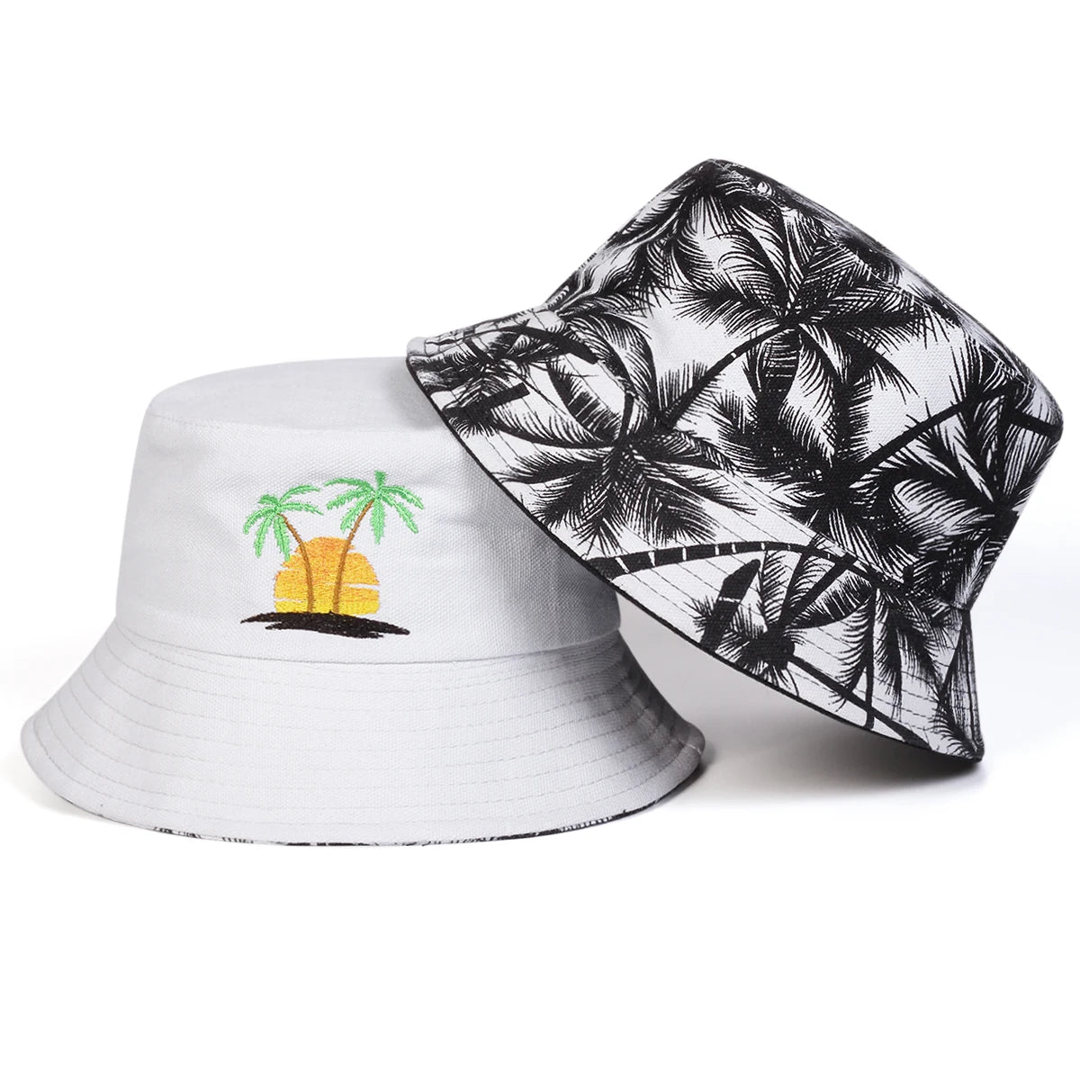 Unisex Sunset Coconut Tree Panama Fisherman Hat for Men Women Bucket Hat