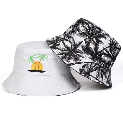 Unisex Sunset Coconut Tree Panama Fisherman Hat for Men Women Bucket Hat