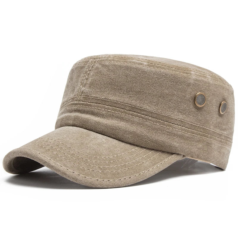 Men Flat Army Hat Washed Cotton Vintage Visor Baseball Cap Hunting Militarily Caps Casual Outdoor