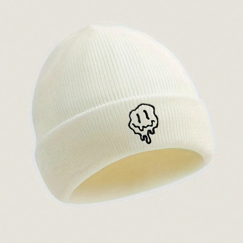 Funny Embroidered Melted Smiling Face Men's Knitted Brimless Hat