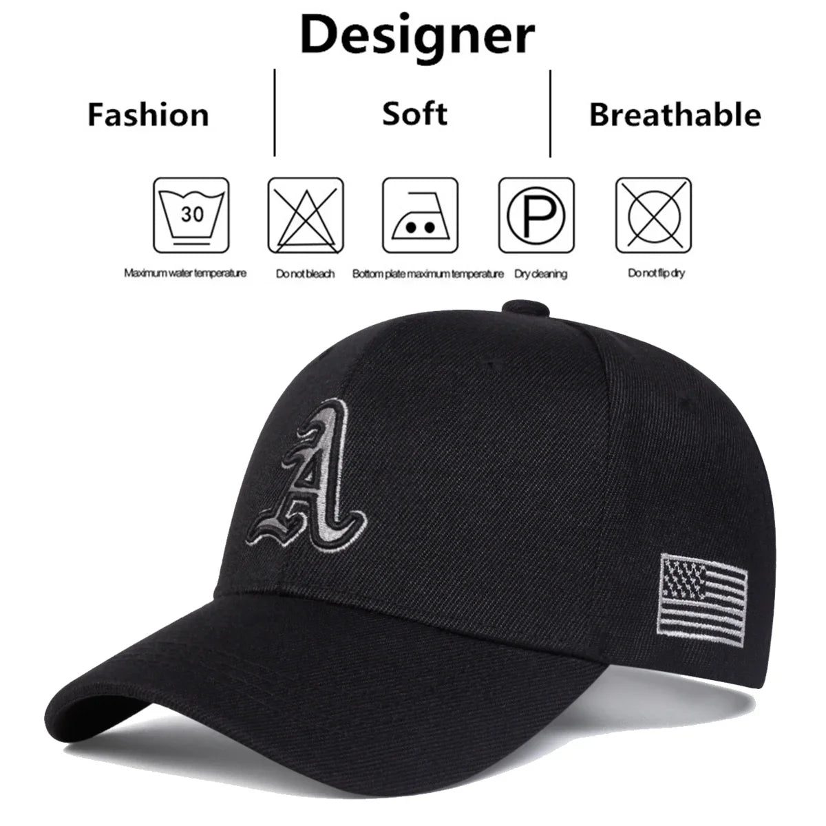 Unisex A Letter Embroidery Side American Flag Baseball Cap Spring Autumn Outdoor