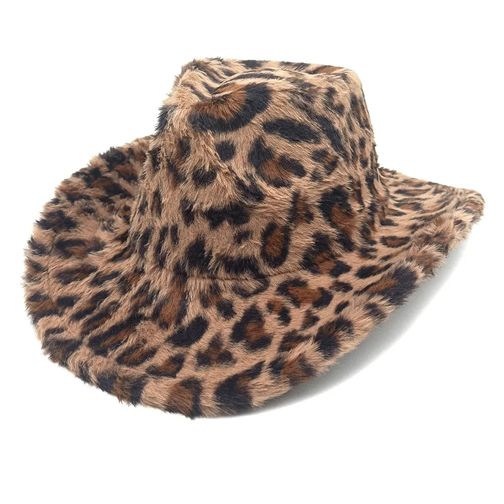 Leopard-Print Denim Hat Autumn/Winter British Style Women's