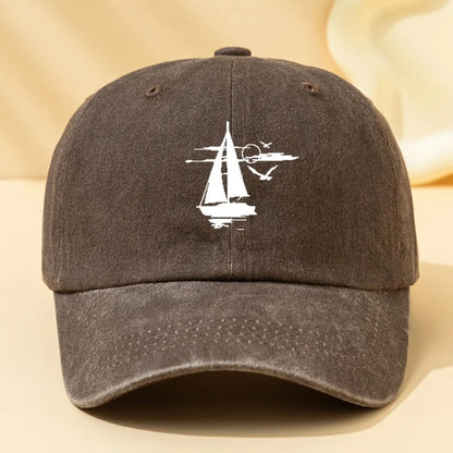 Sailing Printed Retro Washed Baseball Cap with Soft fabric Suitable for Outdoor Camping, Cycling, and Casual Street Wear