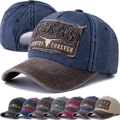 Hot Sale Unisex Washed Cotton Vintage Baseball Cap Texas Letter Embroidery