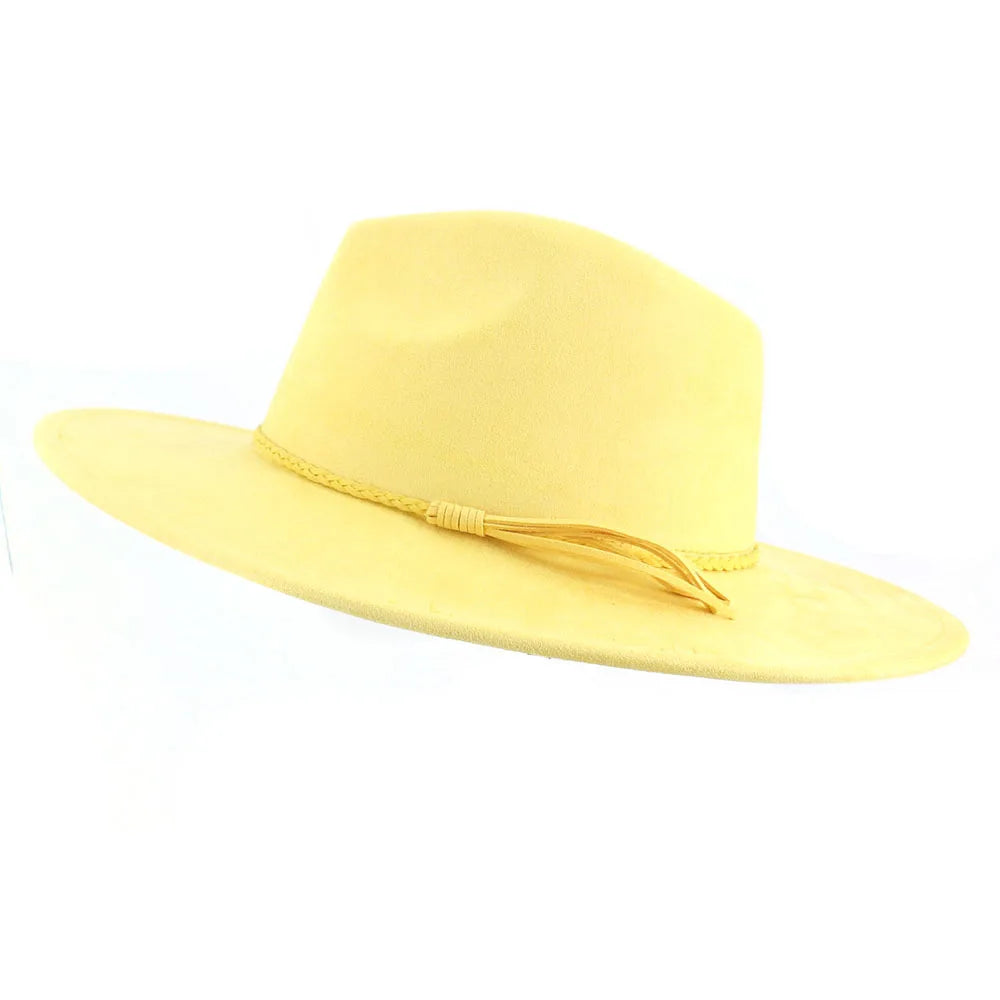Suede Top Hat 9.5cm Wide Brim Fedora Hat Men Women