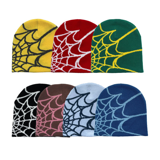 Unisex Spider Web Printed Knit Hat, Warm Outdoor Pullover Hat Personality