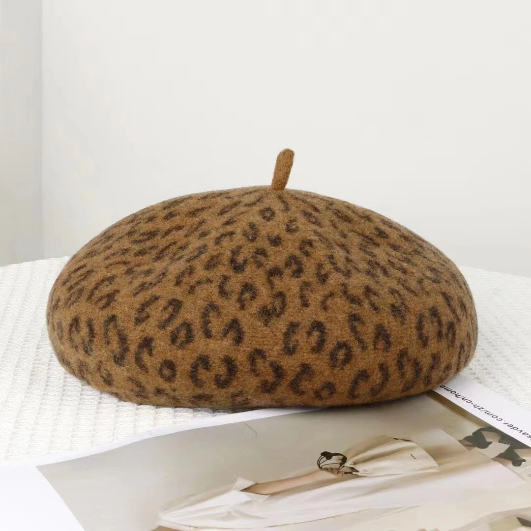 New 4 Colors Leopard Winter Beret Female Cap