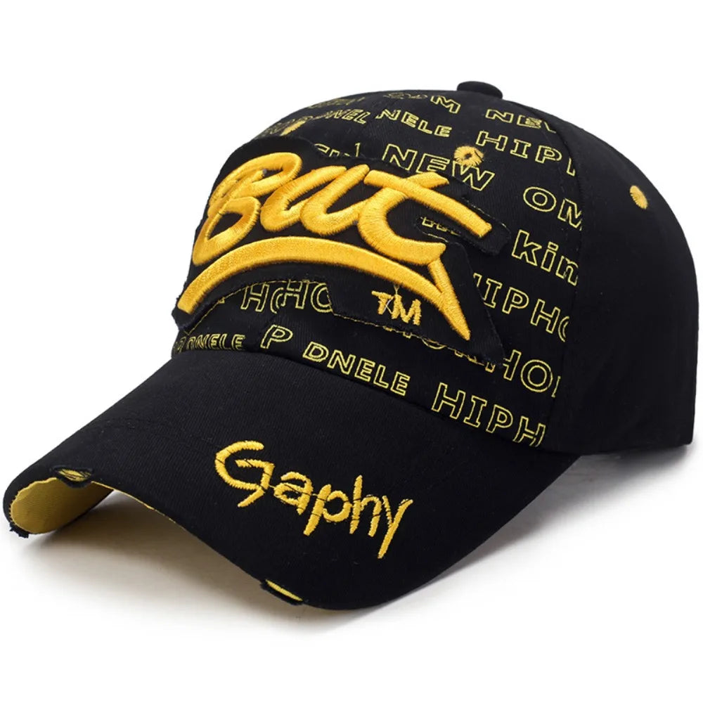 Versatile Broken Hole BAT Embroidery Adjustable Peaked Cap Casual Sunscreen Hats Outdoor Sports