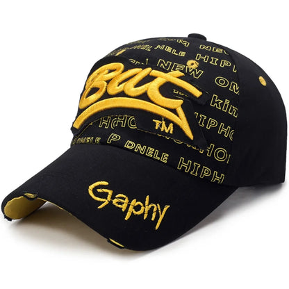 Versatile Broken Hole BAT Embroidery Adjustable Peaked Cap Casual Sunscreen Hats Outdoor Sports
