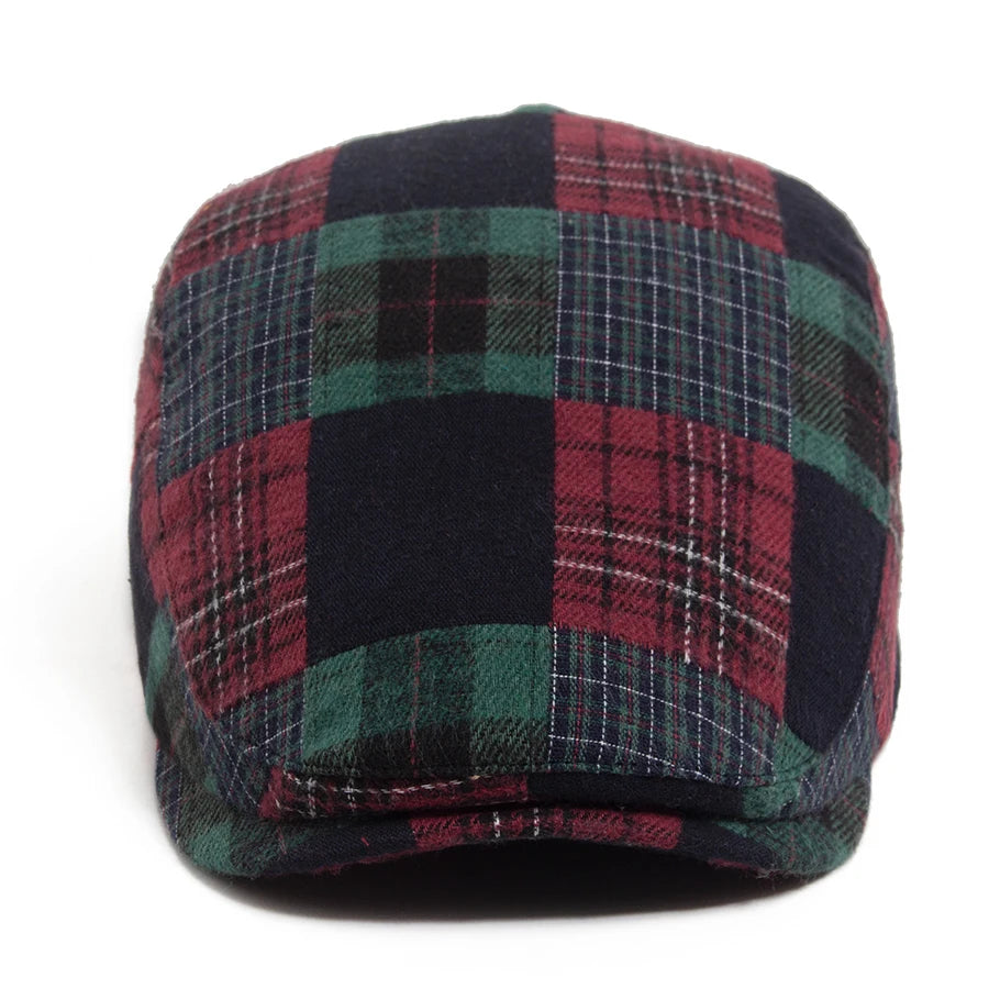 New Y2k Patchwork Big Plaid Beret Casual Men Women's