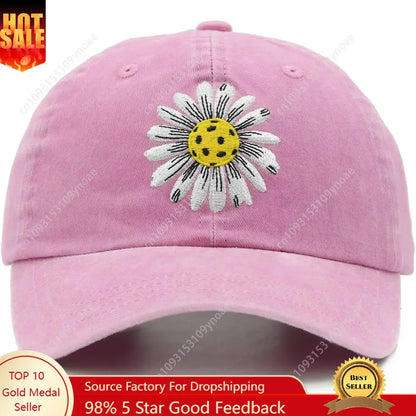 Daisy Washed Denim Embroidered Baseball Cap  Adjustable Classic Trucker Hat Outdoor Activies