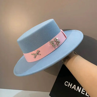 New Oversized Edge Flat Top Hat Retro French Felt Hat