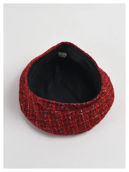 Red Beret Women Autumn Winter New British Retro Tweed Berets French