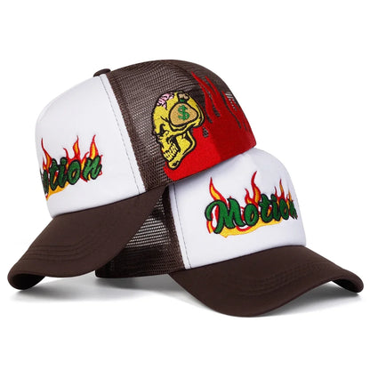 Unisex Motion Flame Embroidery Baseball Net Caps Spring Summer