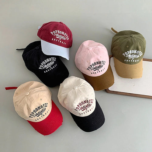 Color Block Children Duck Hat Embroidery Letter Baby Baseball Hats Soft Top Kids Peaked Cap Outdoor Sun Visors