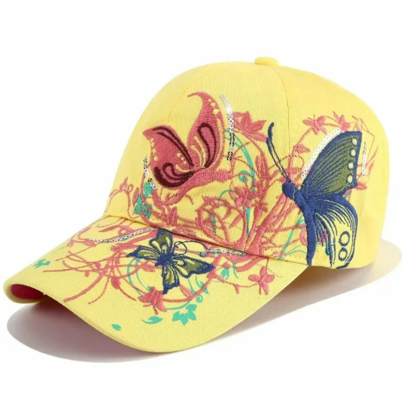 Sparkling Butterfly Embroidered Baseball Caps
