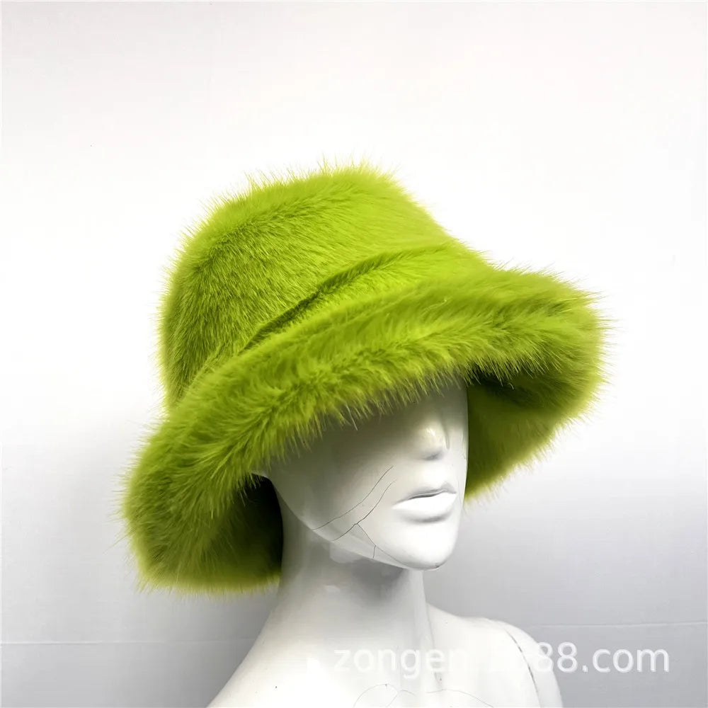 New Luxury Warm Faux Fur Bucket Hats Women