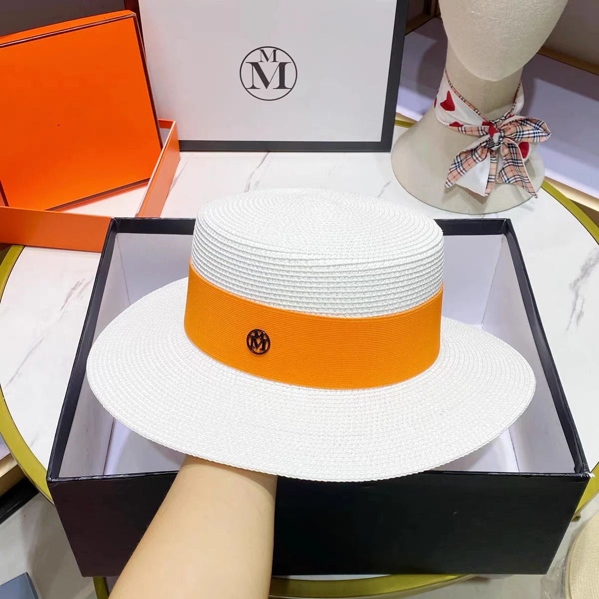 Straw Square Ribbon Straw Hat Beach Travel Sun Protection Flat Hat